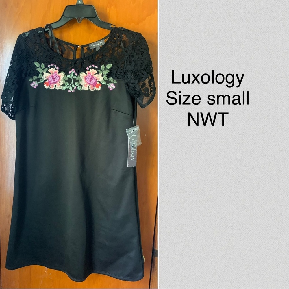 Black embroidered pointe knit dress